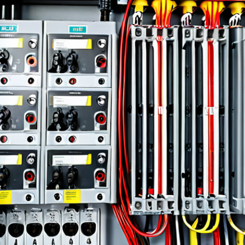 Home 21 **A modern electrical distribution box (Sicherungskasten) with surge protection (Überspannungsschutz), highlighting the clean and organized wiring. Focus on the surge arresters (Überspannungsableiter) and the overall safety features. Shot should be well-lit and professional.**