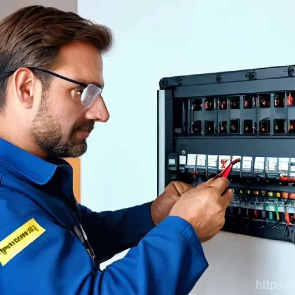 전기공사기사와 전력 설비 점검 사례 - **Prompt:** "A highly detailed, realistic photograph of a professional German electrician, male, in ...