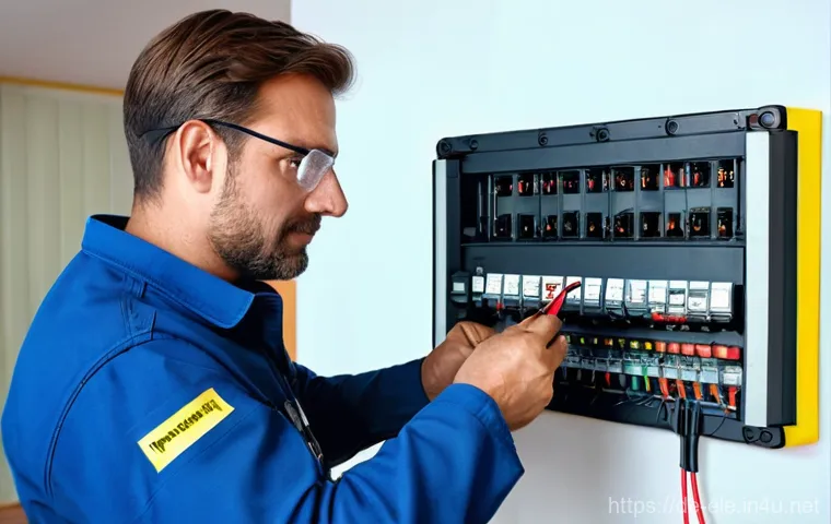 전기공사기사와 전력 설비 점검 사례 - **Prompt:** "A highly detailed, realistic photograph of a professional German electrician, male, in ...