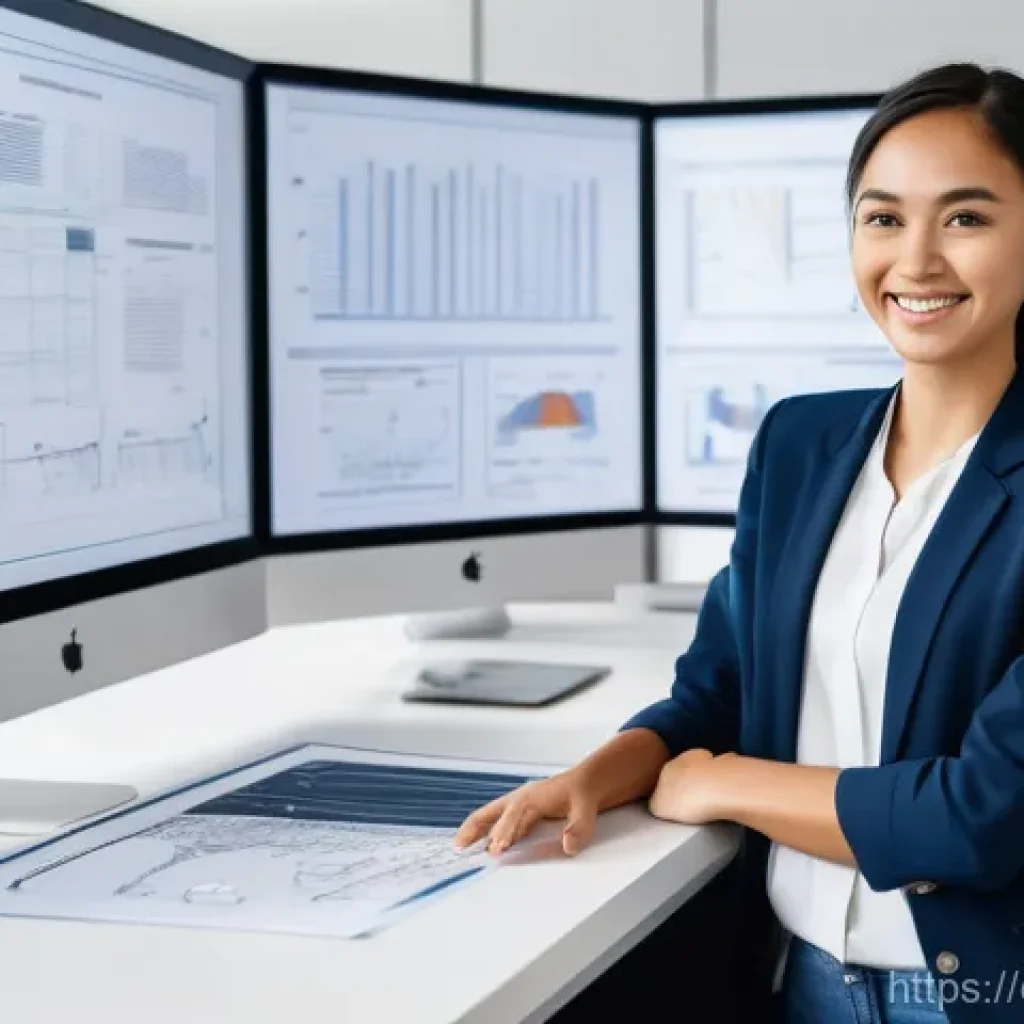 전기분야 연봉 데이터 분석 - A confident young female electrical engineer in her late 20s, wearing smart business casual attire, ...