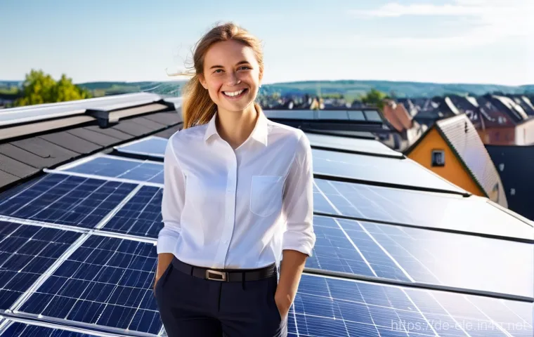 전기 자격증 취득 성공 사례 - A modern German electrician, a young woman in her late 20s, wearing clean, professional work trouser...