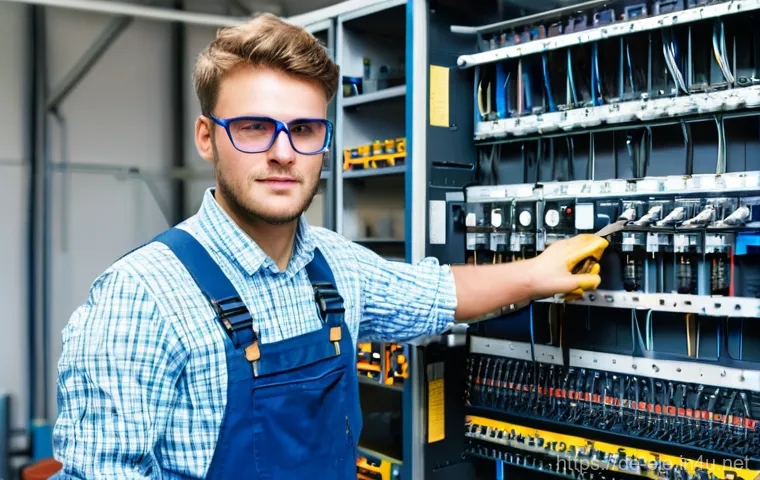 전기 자격증 취득 성공 사례 - A modern German electrician, a young woman in her late 20s, wearing clean, professional work trouser...