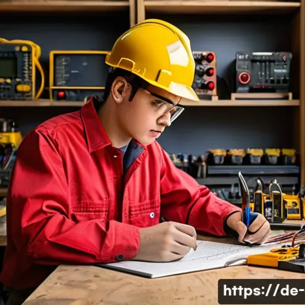 전기기사 시험 필수 참고서 추천 - **A Diligent Apprentice Immersed in Study:**
    "A young electrician apprentice, appearing to be in...