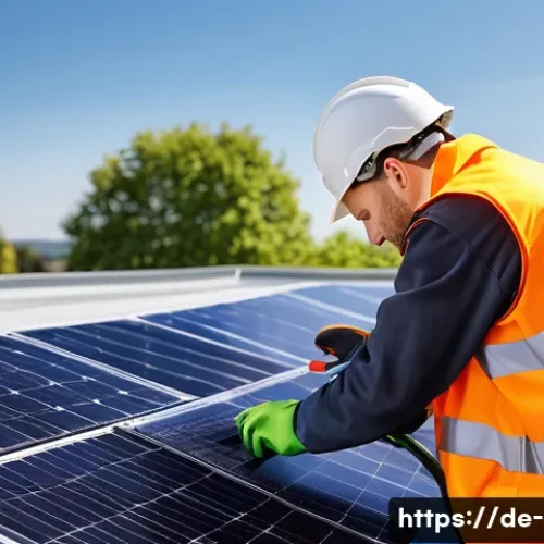 전기기사 자격증으로 창업하기 - A professional German electrician installing a modern photovoltaic solar panel system on a residenti...
